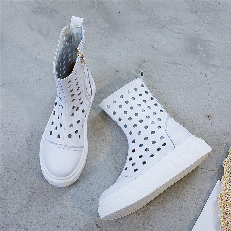 Women's Summer Hollow Hole Martin Thick Bottom Height Increasing Insole Korean Platform Sandals