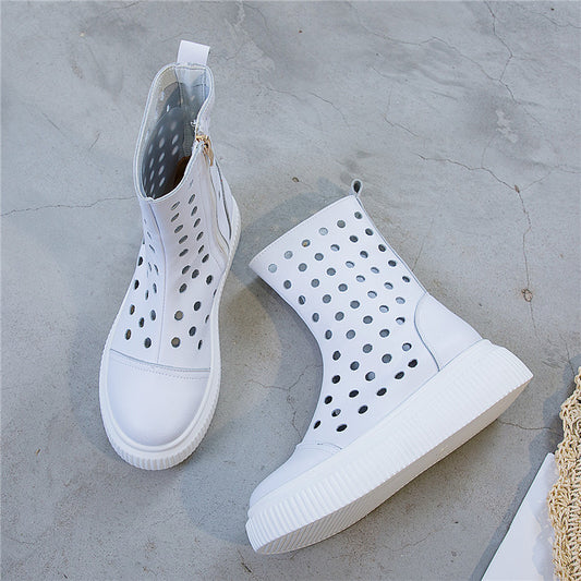 Women's Summer Hollow Hole Martin Thick Bottom Height Increasing Insole Korean Platform Sandals