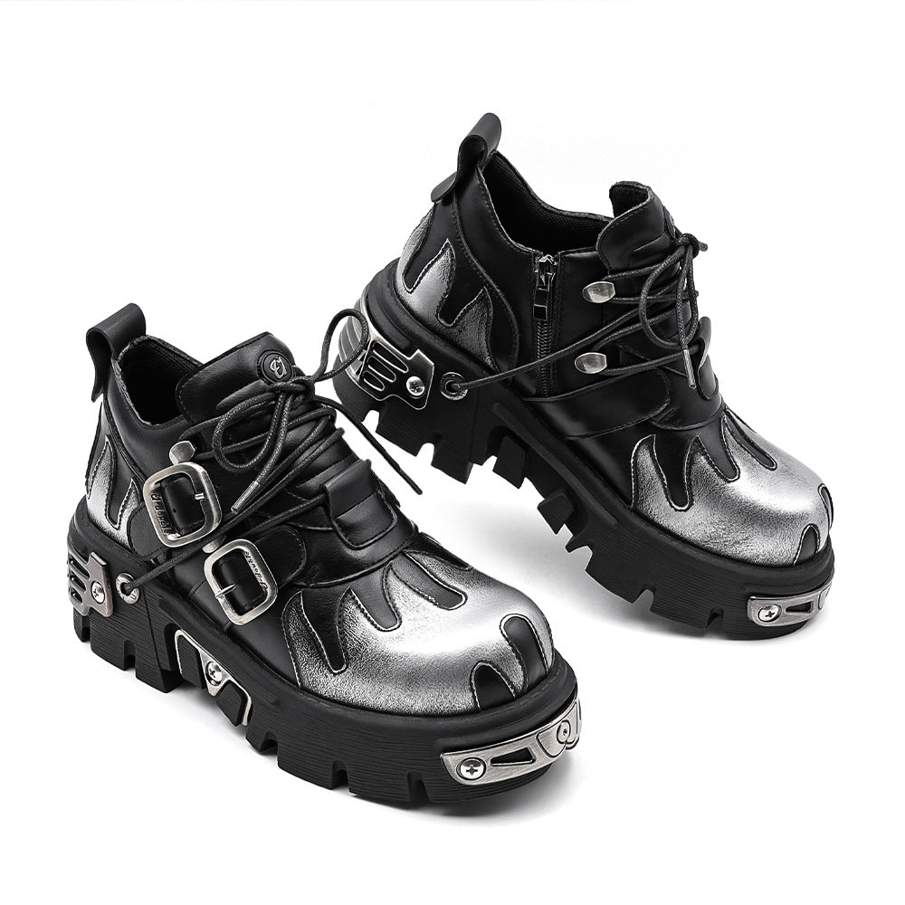 Rock Flame Trend Carving Dark Punk Metal Niche Design Women's Leather Boots