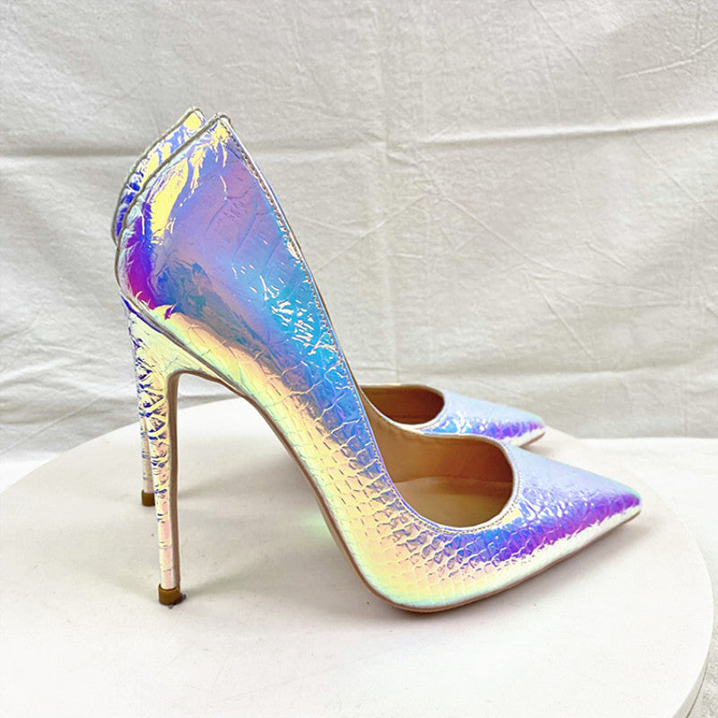White Snakeskin High Pointed Toe Stiletto Women's Fashion Shoes