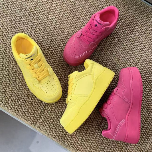 Women's Preface Fan Yellow Board Round Head Thick Bottom Height Increasing Women's Casual Shoes