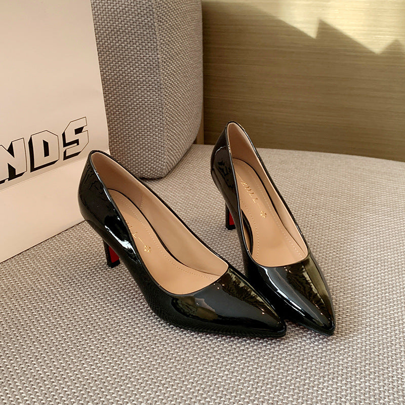 Women's Patent French Black Single-layered Oversized Men's Shoes