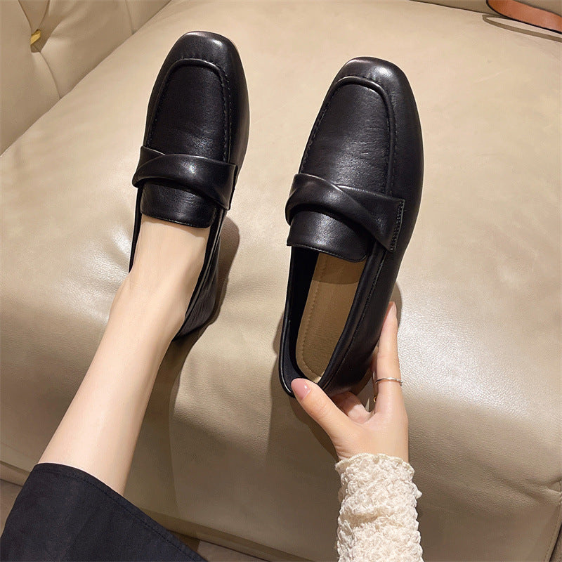 Women's Sheepskin Flat Pumps Summer Square Toe British Style Loafers