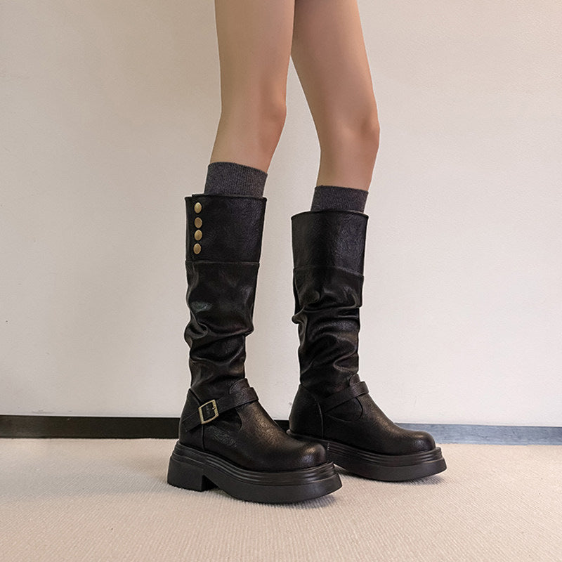 Insole Western Cowboy Waste Soil Style High Female Small Pile Women's Leather Boots