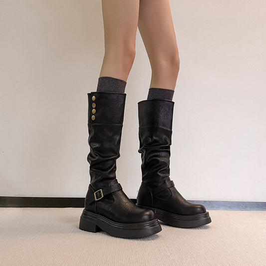 Insole Western Cowboy Waste Soil Style High Female Small Pile Women's Leather Boots