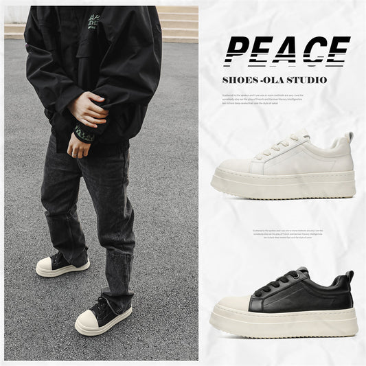 Men's Head Platform White Height Increasing Low Sneakers