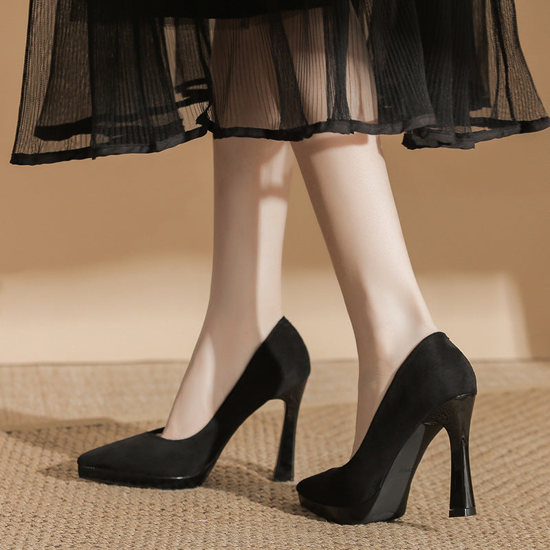 Print Suede High Pointed Stiletto Waterproof Platform Super Not Tired Heels