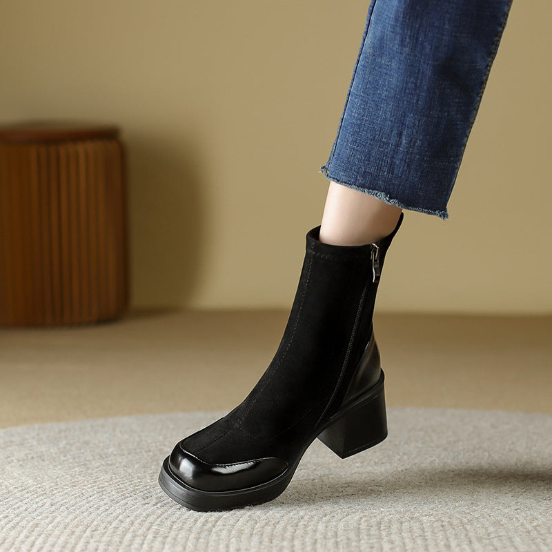 Women's French Style High Martin Square Toe Boots