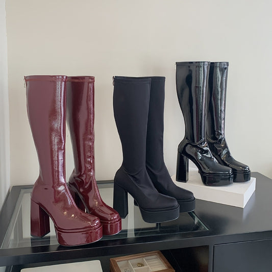 Below The Knee Female Autumn Hot Tall Women's Leather Boots