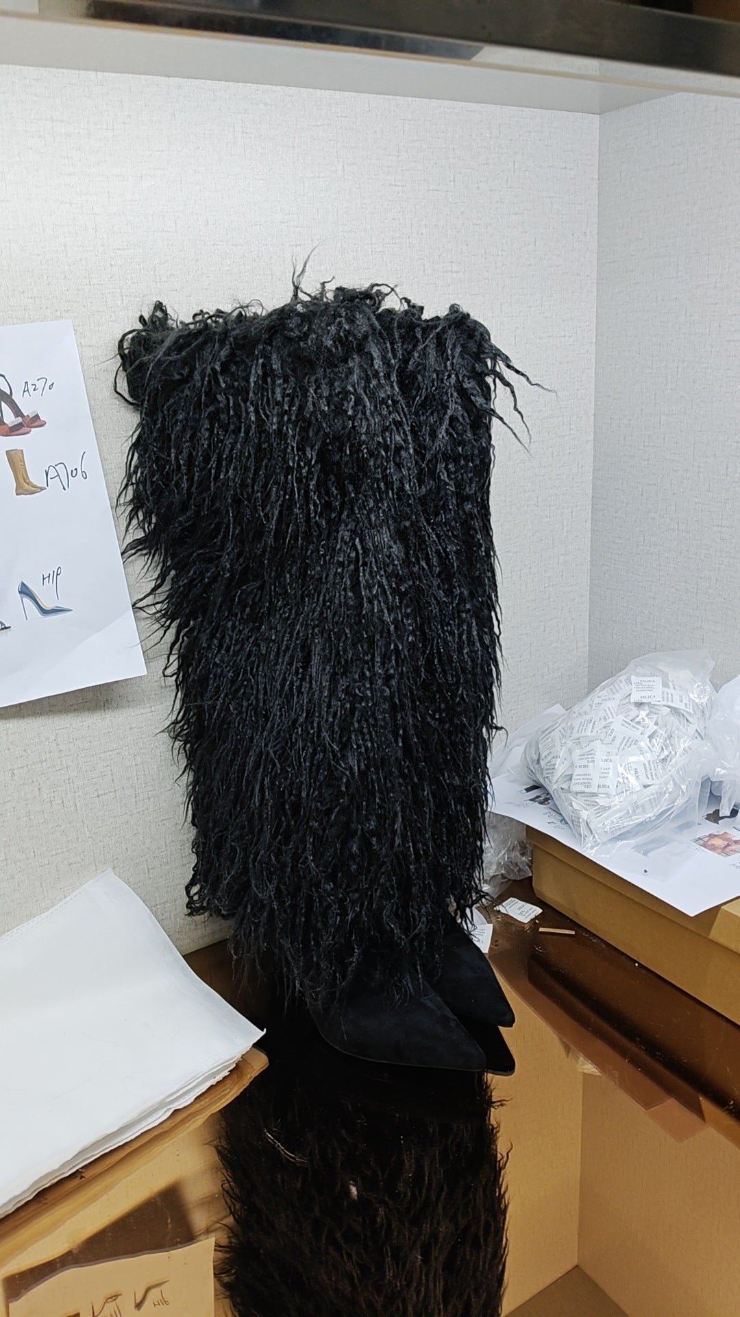 Women's Special Stiletto Fur Warm Fashion High-heel Pointed High Women's Leather Boots