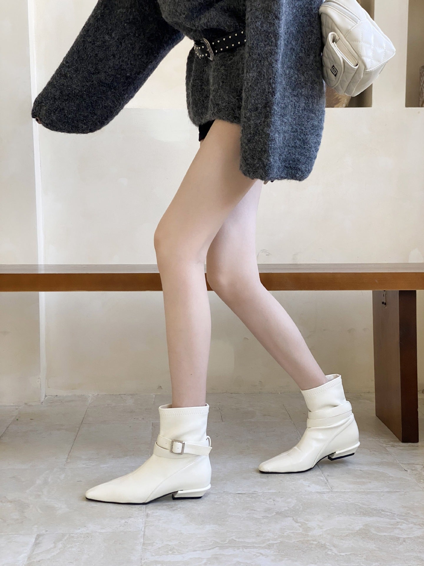 Women's Toe Short Chunky Elegant Slimming French Fashion Sexy Women's Leather Boots
