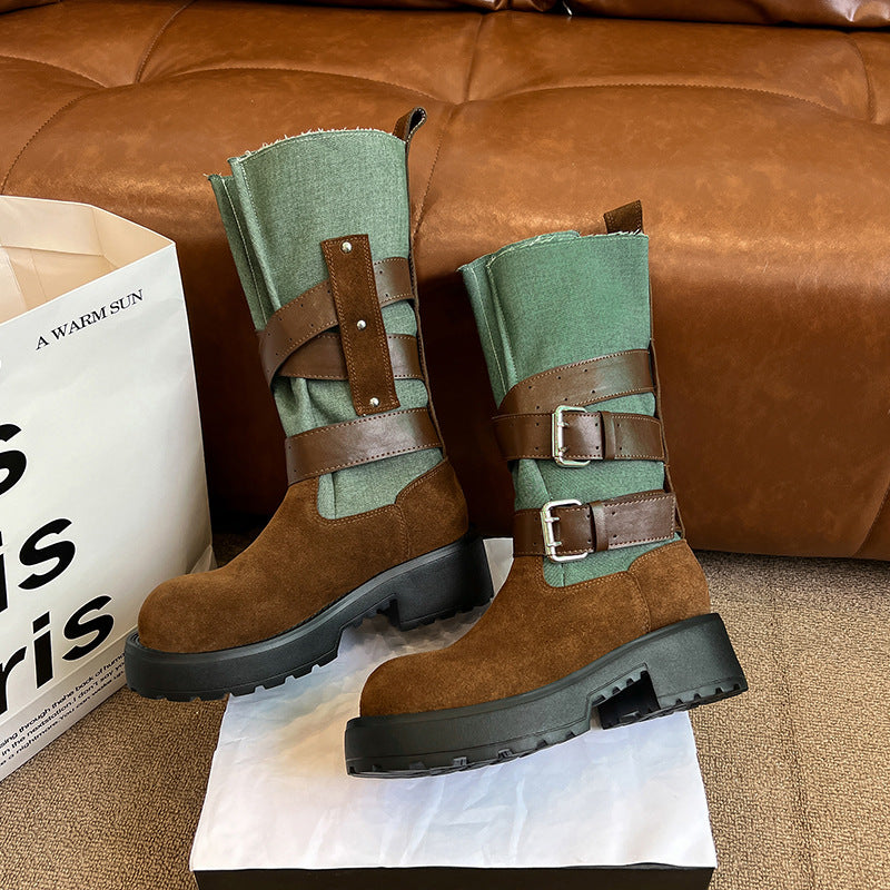 Women's Summer Platform Martin Vintage Belt Buckle Poison Boots