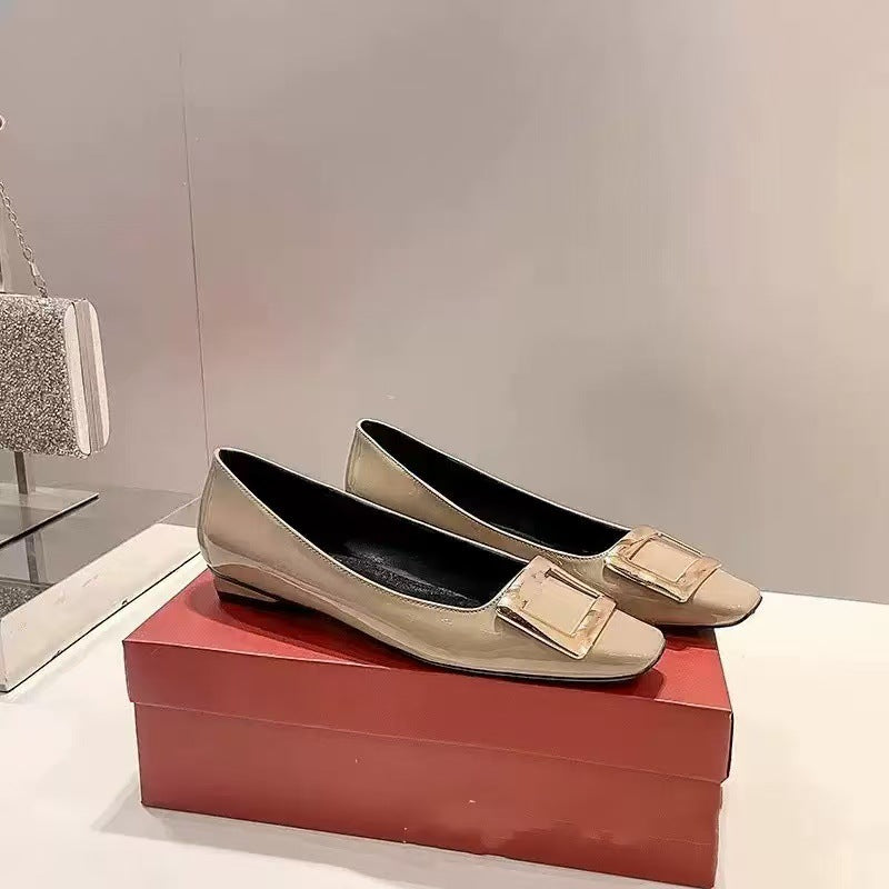 Women's Square Buckle High Patent Toe Elephant Gray Red Wedding Heels