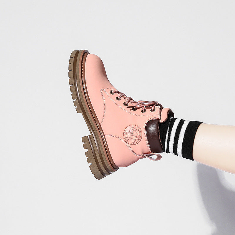 Women's Platform Martin Fashion Big Head Booties Worker Boots