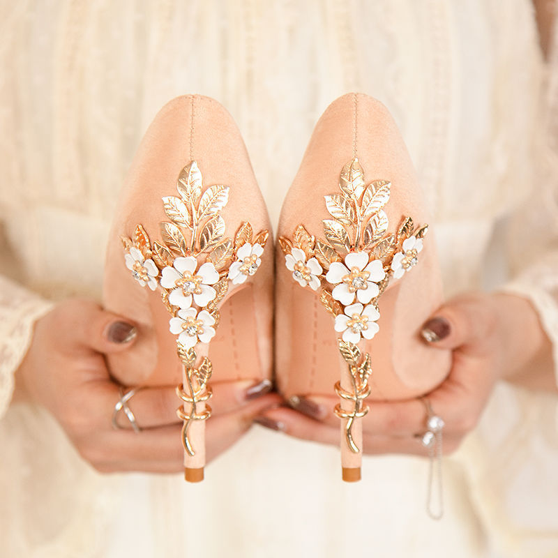 Entry Lux French Pointed Stiletto Satin High Sexy Flowers Design Heels