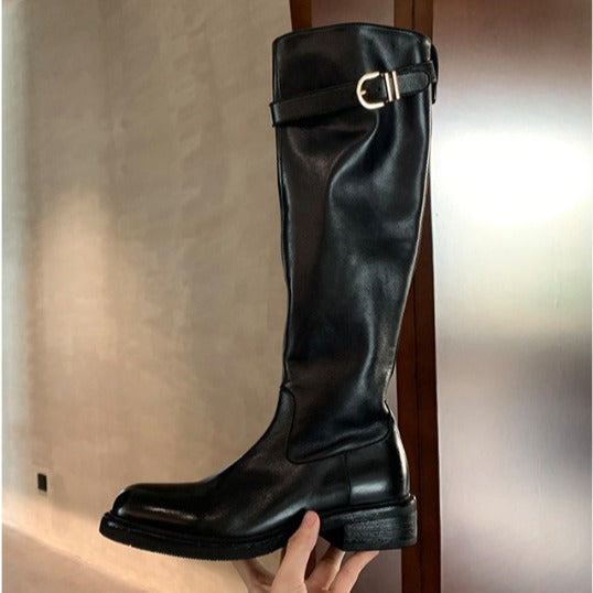 Women's Grape Mom Washed Horse Round Head Women's Leather Boots