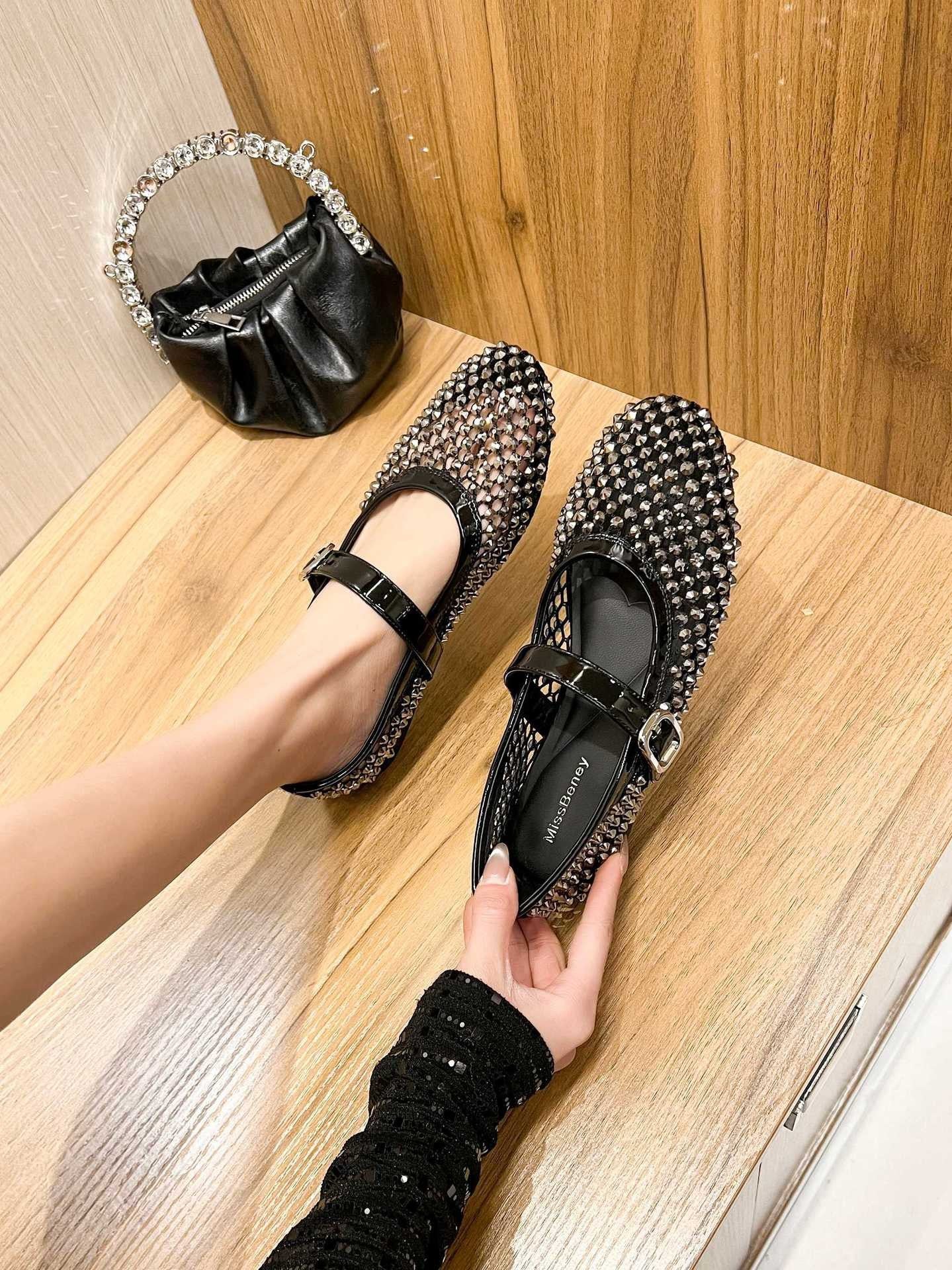 Diamond Mary Jane Summer Elegant Cowhide Flat Soft Sandals
