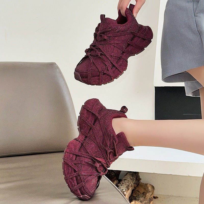 Women's Dad Thick Bottom Full Diamond Octopus Breathable Lightweight Comfort Women's Sports Shoes