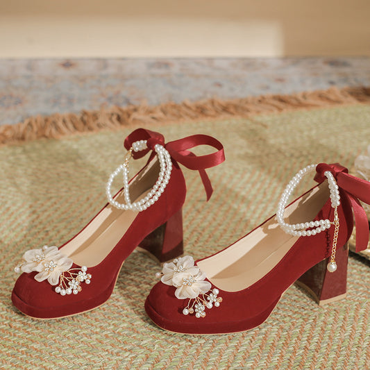 Women's Bowknot Mary Jane High Chunky Waterproof Platform Thick Bottom Heels