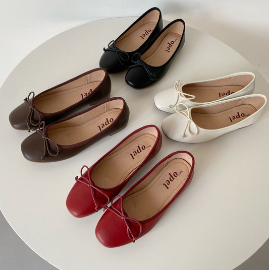 Women's Spring Bowknot Ballet Genuine Pumps First Layer Cowhide Red Women's Casual Shoes