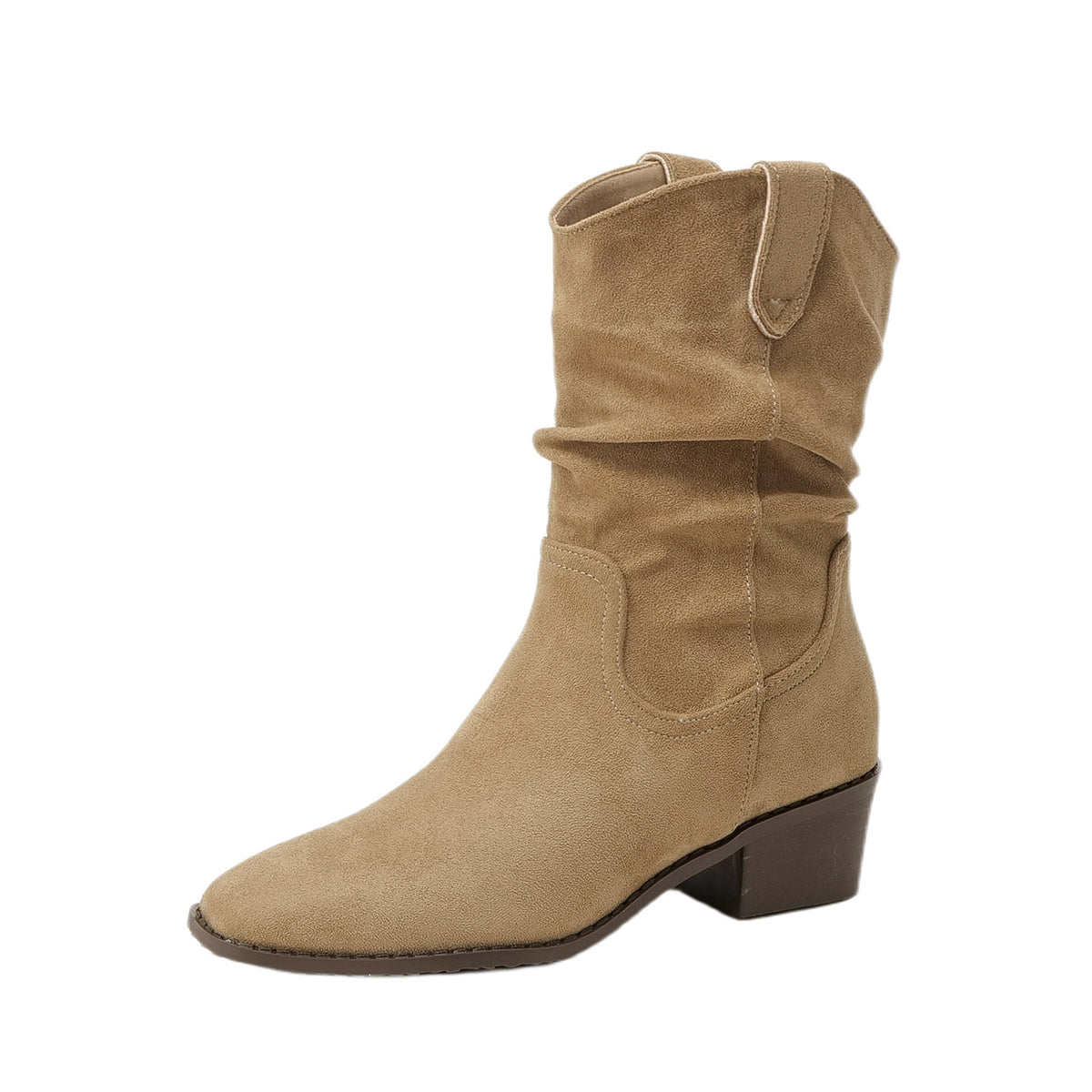 Women's Height Increasing Western Cowboy Booties Chunky Pile Style Women's Leather Boots