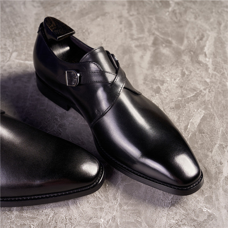 Men's Italian Genuine Business Formal Cowhide Buckle Leather Shoes