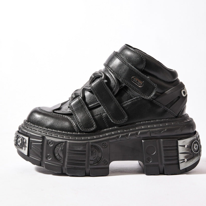 Women's Heavy Metal Platform Punk Dark Motorcycle Leather Shoes