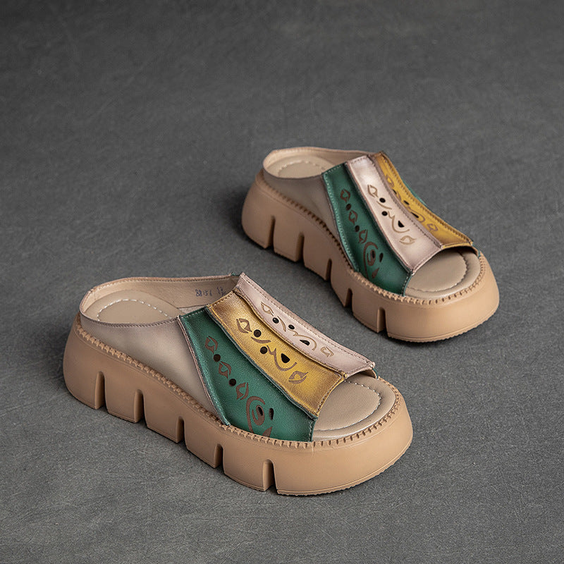 Summer Contrast Color Trendy Style Retro Platform Sandals