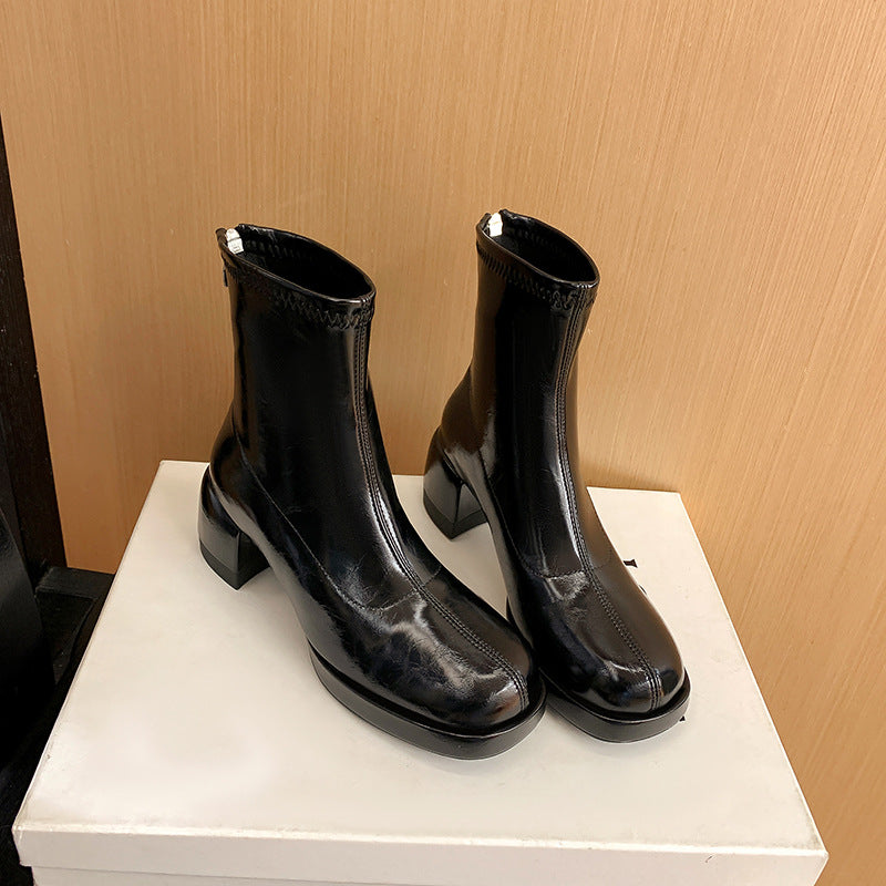 Women's Waterproof Platform High Skinny Chunky Zipper Heels