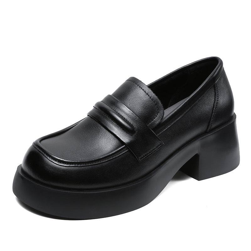Women's Layer Cowhide Platform Big Toe British Autumn Loafers