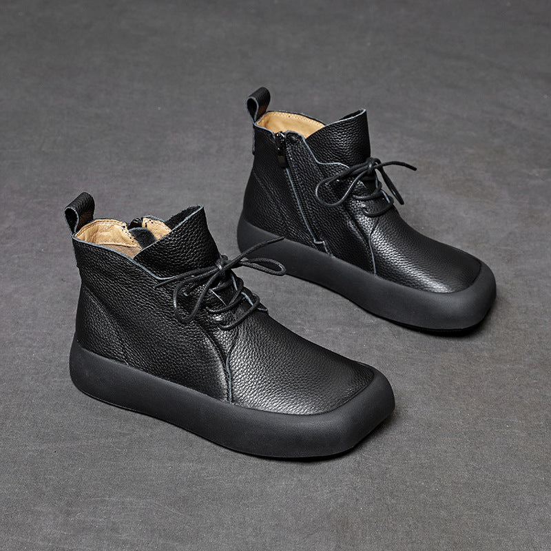 Women's Square Toe Martin Short Fashion Lychee Boots