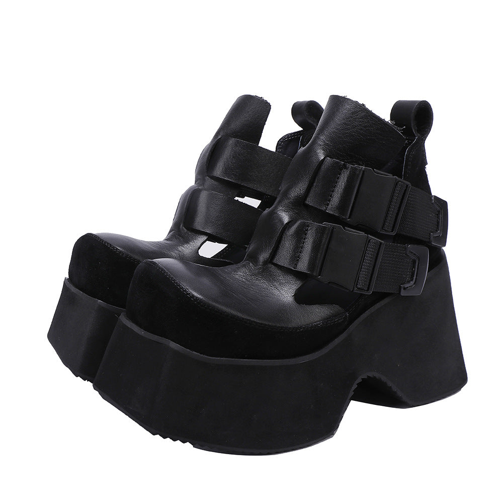 Women's Spring First Layer Cowhide Small Thick Women's Shoes