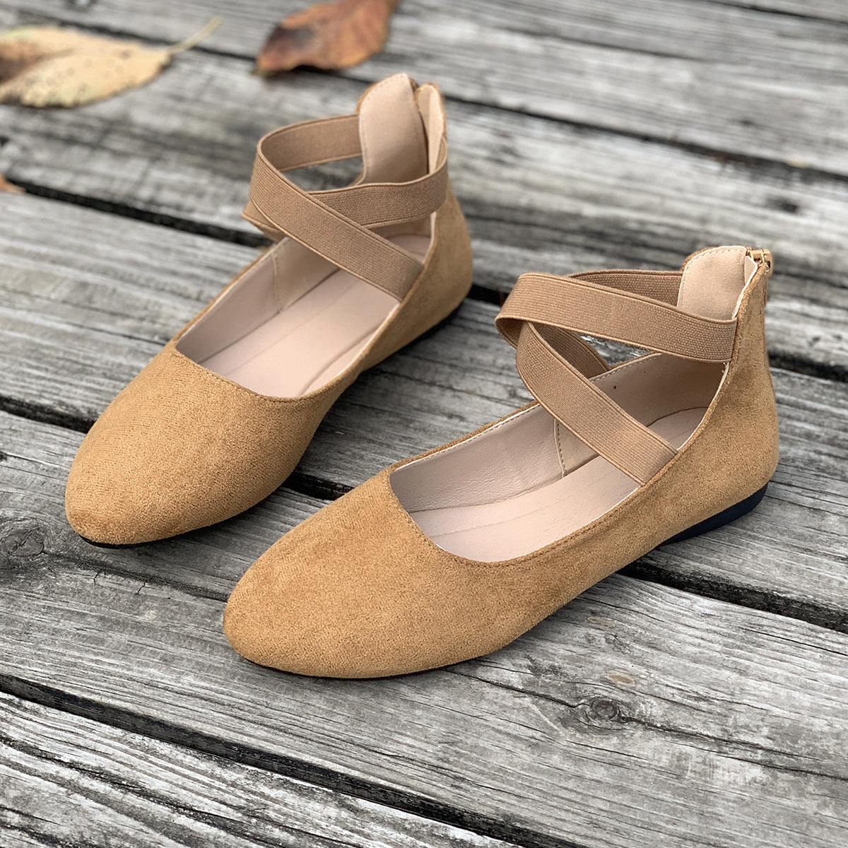 Women's Ballet Korean Style Low-cut Elastic Bandage Round Toe Casual Shoes