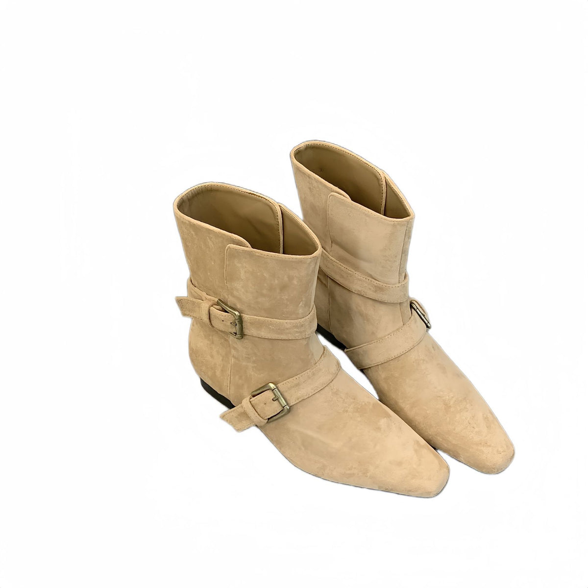 Women's Genuine Suede Retro Square Toe Two-way Chunky Belt Buckle For Women's Leather Boots