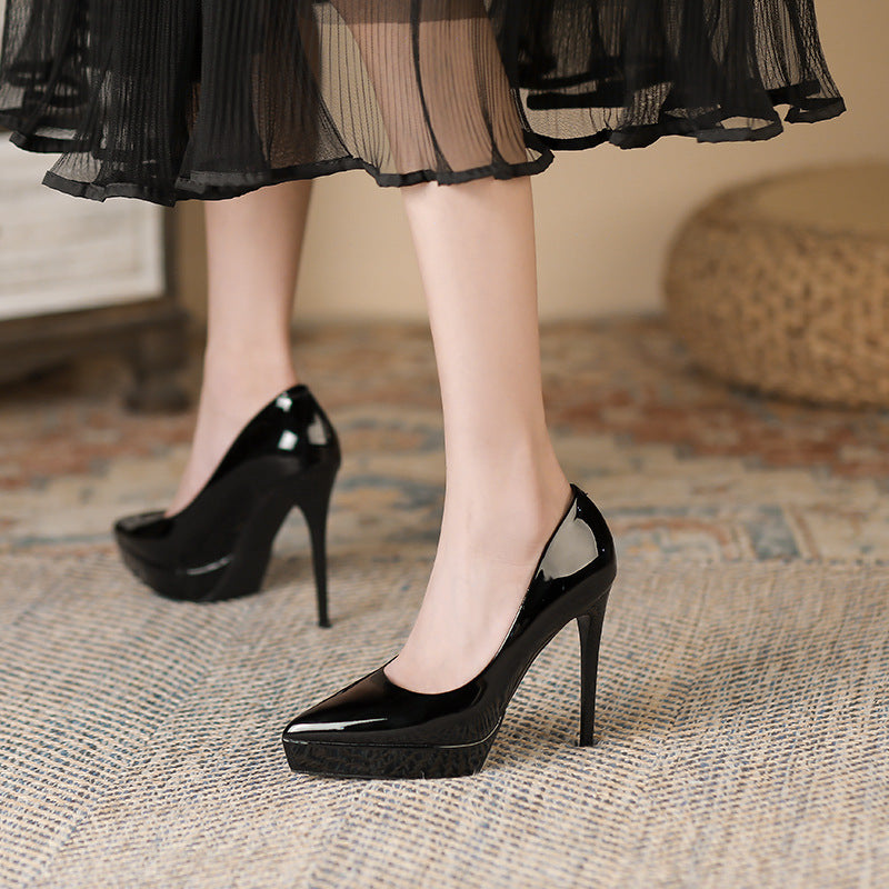 Women's Pumps Summer Pointed Patent Waterproof Platform Sexy Temperament Stiletto Women's Fashion Shoes