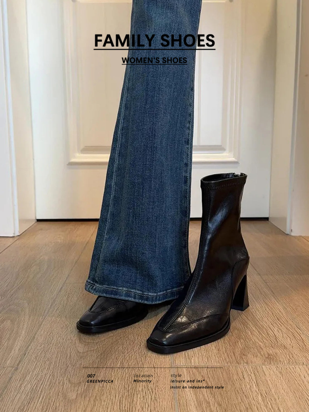 Female Square Toe Martin Black Plus Women's Leather Boots