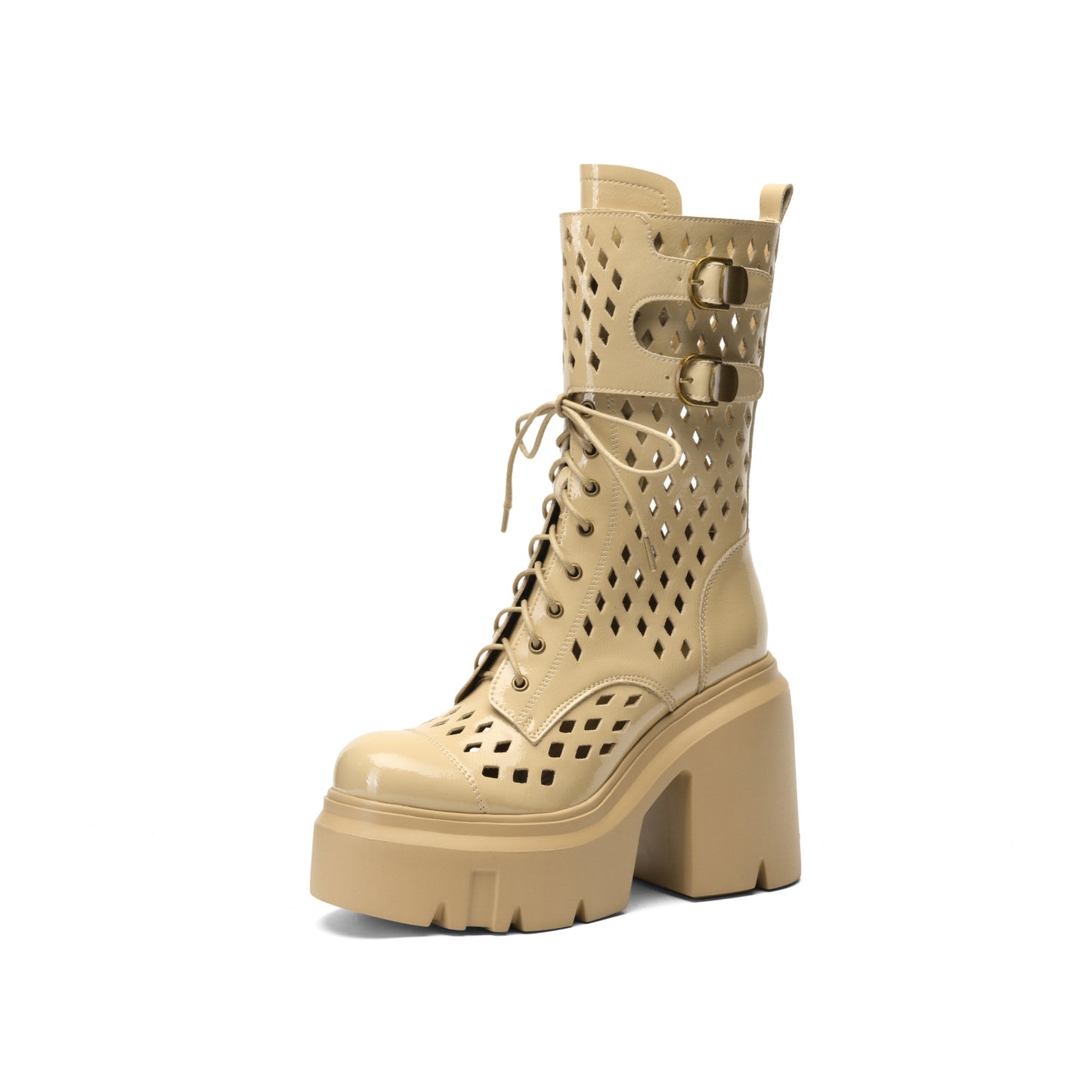 Women's Thick Super High Small Waterproof Platform Hollowed Leisure Women's Leather Boots