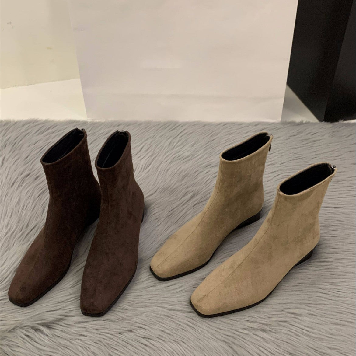 Women's Slimming Square Toe Suede Thick Ankle Thin Women's Leather Boots