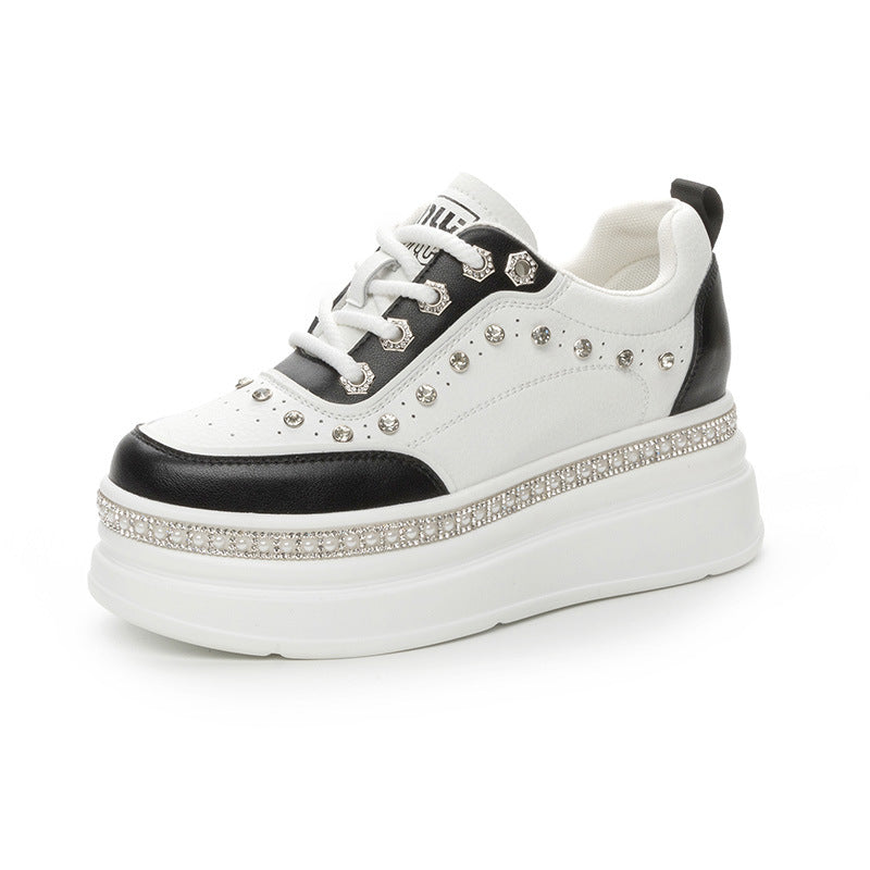 Women's Autumn Platform White Small Rhinestone Pearl Women's Casual Shoes