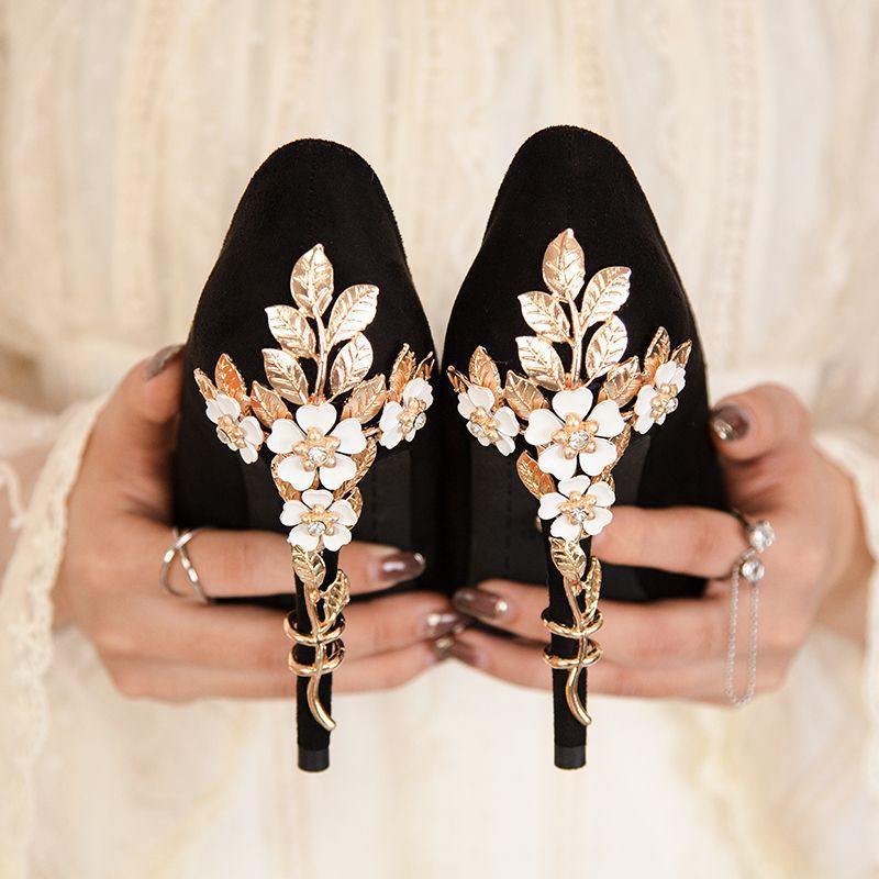 Entry Lux French Pointed Stiletto Satin High Sexy Flowers Design Heels