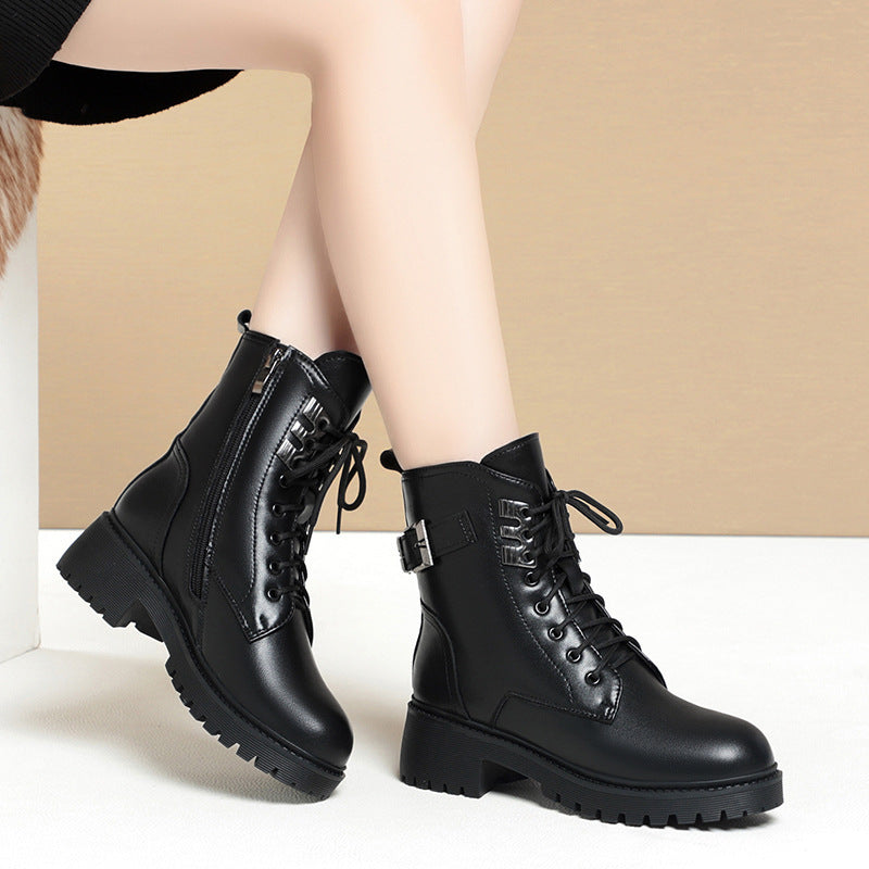 Women's Short Genuine Soft Bottom Winter With Veet Platform Fur Women's Leather Boots