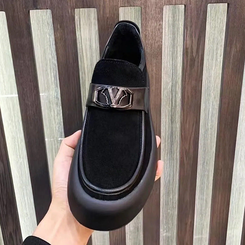 Men's Genuine Autumn One Pedal Black Suede Slippers