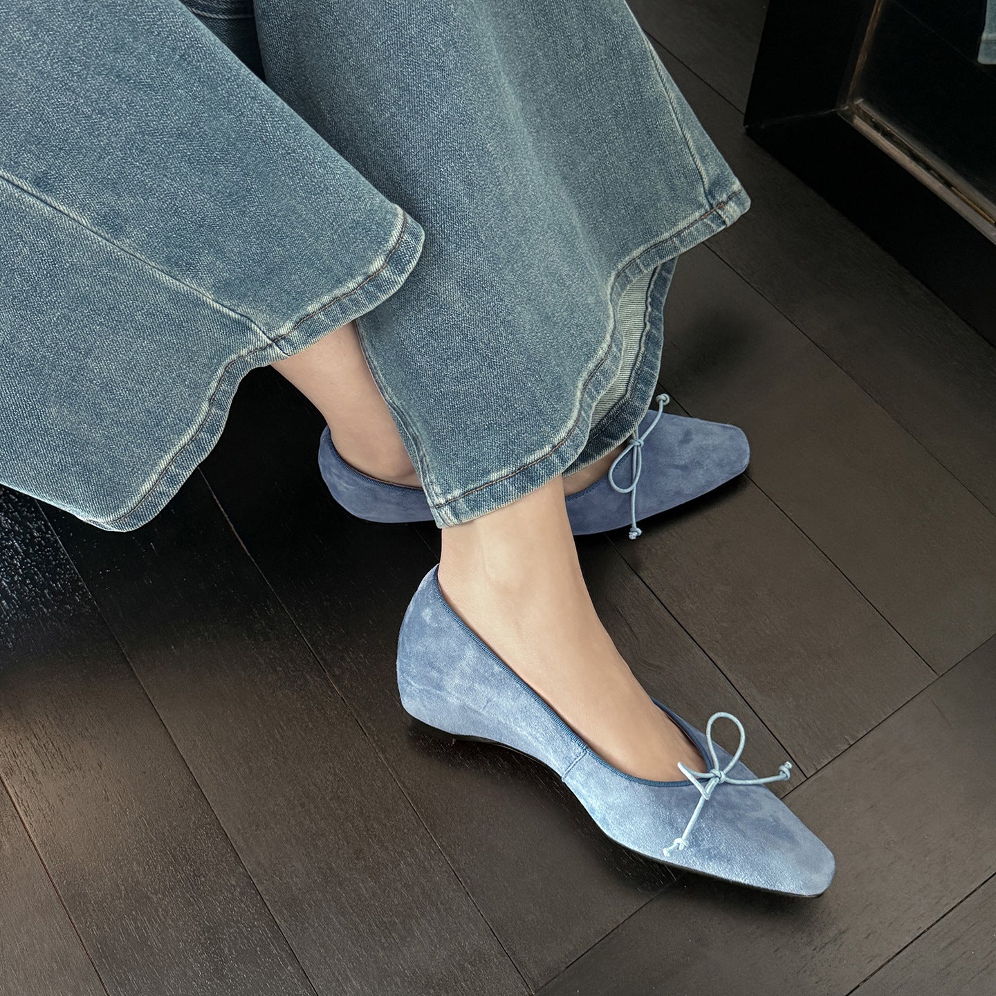 Increasing Insole Gentle Bow Pumps Low-cut Square Toe Women's Casual Shoes