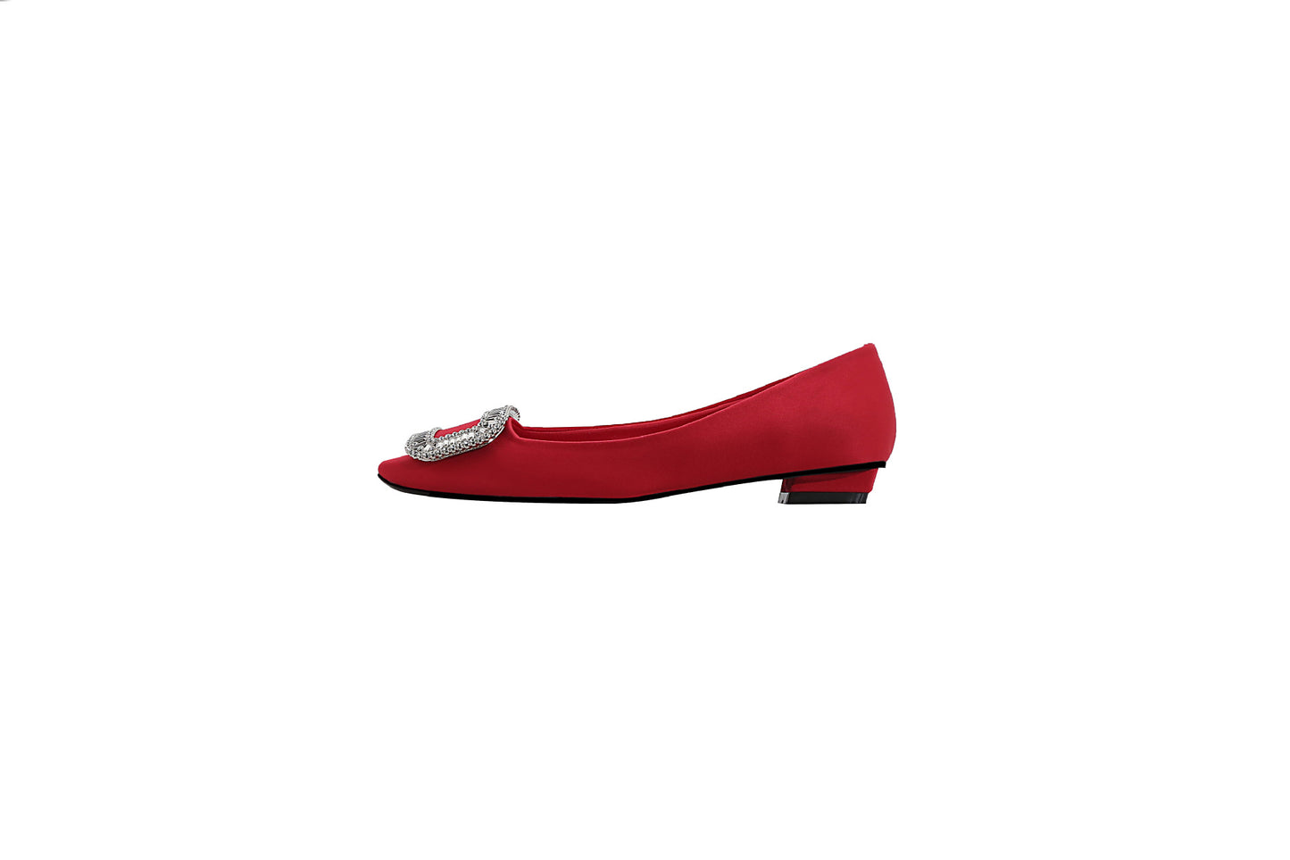 Women's High Black Satin Square Toe Chunky Rhinestone Women's Fashion Shoes