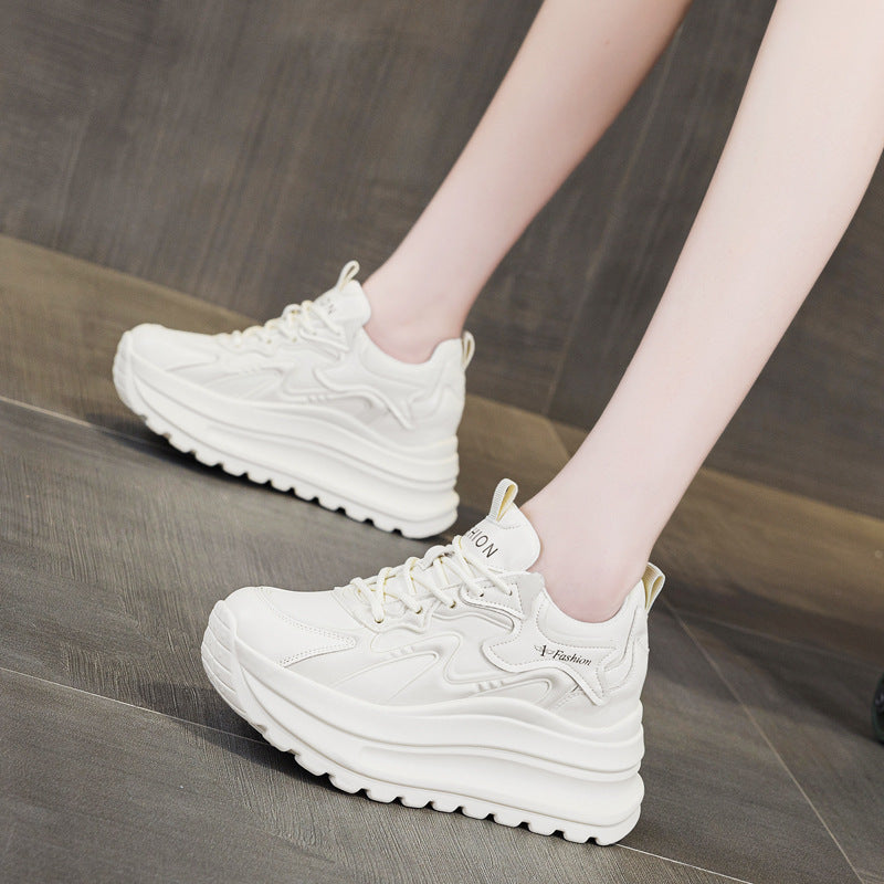 Women's Cowhide Platform Board Lightweight Clunky Height Men's Shoes