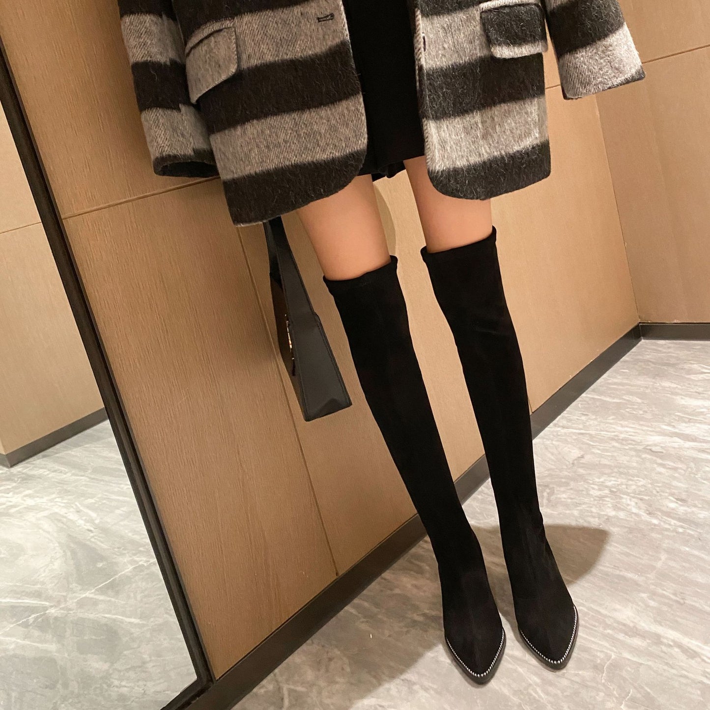 Women's Stretch Skinny Chunky High Pointed Toe Heels
