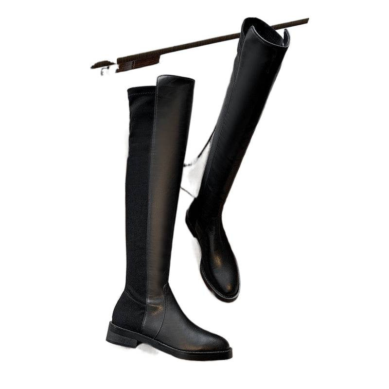 Women's Autumn Wellingtons Flat Chunky Knight Skinny Women's Leather Boots