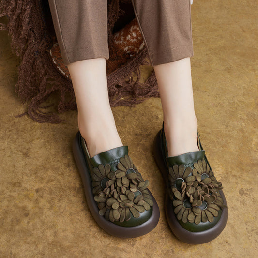 Women's Round Toe Vintage Handmade Flower Slip-on Platform Women's Casual Shoes