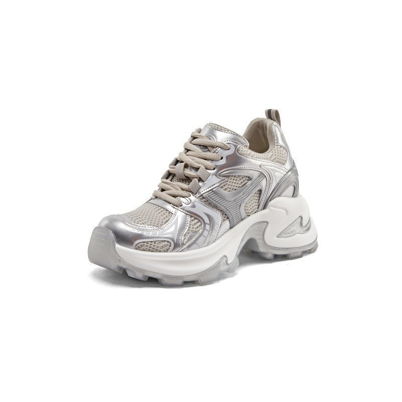 Women's Height Increasing Insole Small Breathable Clunky Spring Platform Versatile Single-layer Sneakers