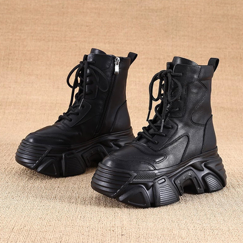 Bottom Martin Female Winter British Style Thick Mid Elevator Ankle Women's Leather Boots